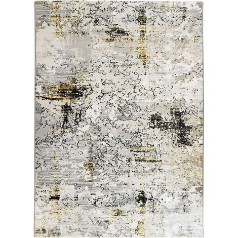 Tapis salon abstrait moderne 120x170 cm – Gris et blanc – Polyester et polypropylène – Motif graphique élégant – Thedecofactory