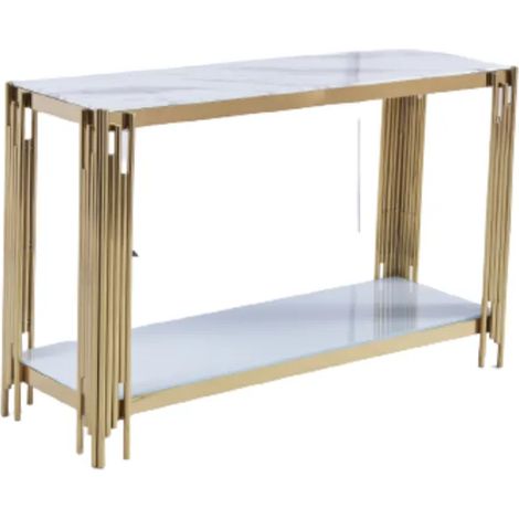 Console FLUTE Gold plateau Marbre Blanc 120x40x78 cm (1/3)