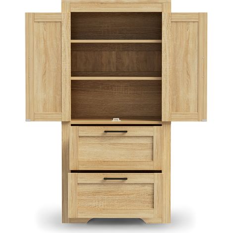 Hohe Anrichte im Landhausstil mit 2 Schubladen und verstellbaren Regalböden aus MDF (1/5)