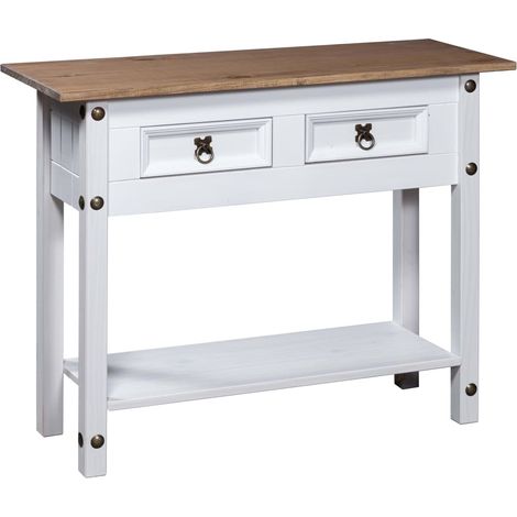 vidaXL Tavolo Console in Pino Messicano Corona Bianco 90x34,5x73 cm (1/5)
