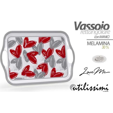 1 Pezzo Vassoio da Cucina Portata in Melamina con Manici Loveme 35 x 25 cm (1/2)