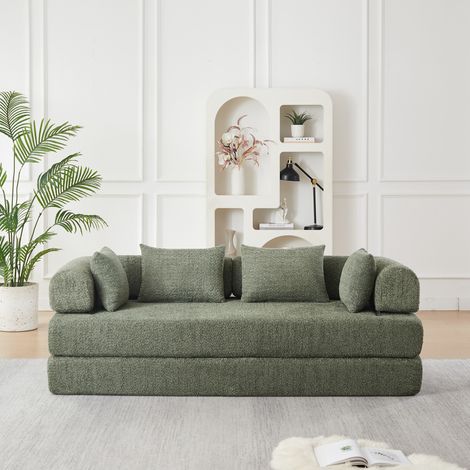 Divano letto modulare 200x95 cm in ciniglia verde senza montaggio per piccoli spazi - CHICFURN (1/5)