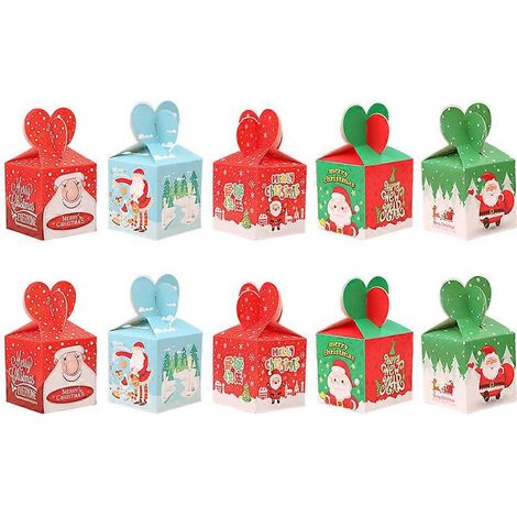 Lot de 10 boîtes pliantes de Noël, boîtes à bonbons à motifs variés (cadeaux de Noël).-16.00X9.00X9.00CM