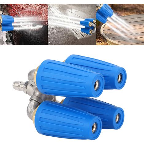Boquilla turbo de alta presión 4 en 1 con rotación de 360°, 4000 psi, conexión rápida de 1/4", fabricada en acero inoxidable 304 y cobre, color azul, para vehículos y suelos. (1/5)