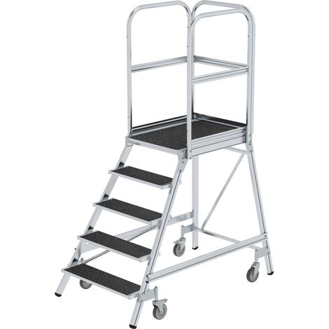 Günzburger Steigtechnik Escalier à palier praticable d'un côté avec roulettes à ressort revêtement corindon R13 5 marches - 054105