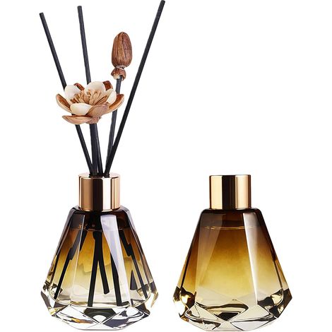 Lot de 2 flacons diffuseurs vides Rechargeables en Verre de 60 ML pour aromathérapie, Parfum, Accessoires de Rechange pour décoration d'intérieur et de Salle de Bain (1/5)