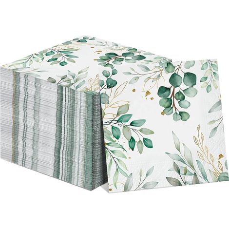 Serviette Papier Eucalyptus, 80 Pièces Serviette de Table Papier Vert 33 x 33 cm Serviette Papier Vert Sauge pour Mariages Baptêmes Anniversaires (Feuilles vertes) (1/5)
