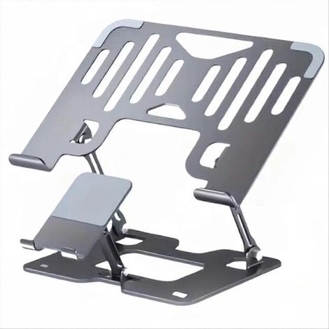 Support stable pliable 2 en 1 à hauteur réglable, avec dissipation de chaleur et antidérapant, pour téléphones portables, ordinateurs portables et tablettes. (1/5)
