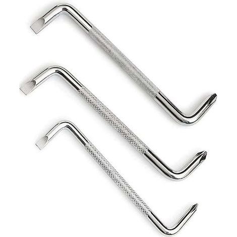 Set di 3 cacciaviti angolati, tra cui un cacciavite magnetico a testa piatta, un cacciavite a Z e un cacciavite a croce. (1/4)