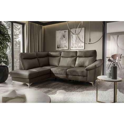 Canapé d'angle en cuir italien de luxe 5 places LUZINI taupe, angle gauche (1/2)