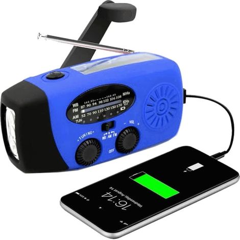 Radio 2000mAh Powerbank, Panneaux Solaires, Lampe Torche - Bleu (1/5)