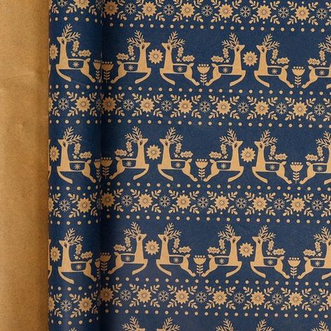 Rollo de papel de regalo navideño - 43 cm x 3 m, papel kraft impreso, reciclable, para envolver regalos de Navidad, rollos navideños azules (1/2)