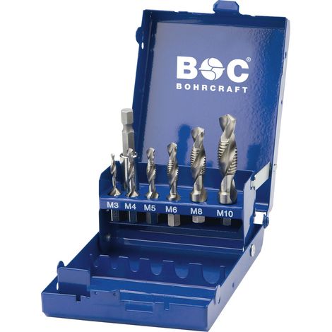 BOHRCRAFT Maschinen-Kombi-Gewindebohrer-Set HSS M3-M10 1/4" 6-kant Schaft