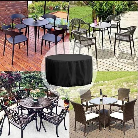 Housse ronde jardin 210D - 120x75cm - Imperméable - Anti-UV - Table/chaises - Noir (1/5)