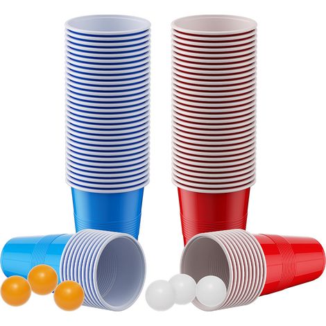 Wolketon Bierpong becher set Trinkspiel Bierpong Becher mit 50 Red Cups + 50 Blue Cups Partybecher Wiederverwendbare (1/3)