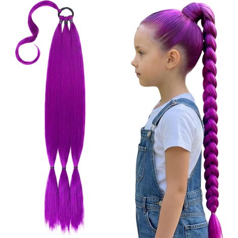Rajout Cheveux Violet 71cm  Extensions de Tresse Synthétiques avec Élastique  Braids pour Enfants Cosplay Fêtes (1/5)