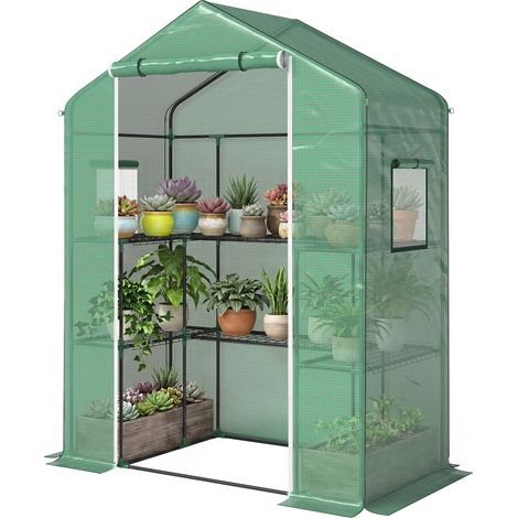 Serre avec avec 1 porte pliable 140 x 73 x 190 cm verte pour salon porte, fenêtres étagères niveaux culture plantes, (1/5)