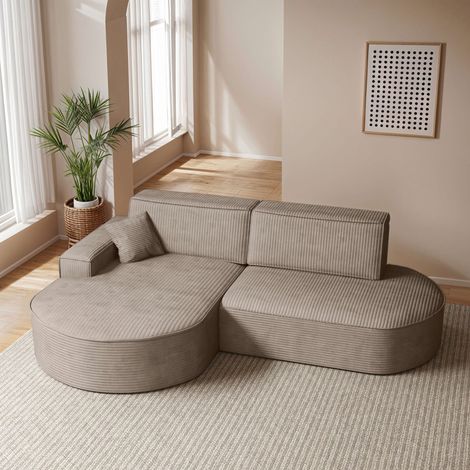 Canapé d'angle gauche convertible 4 places MARLO en velours cotelé - Taupe (1/5)