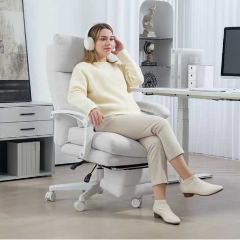 poltrona ufficio reclinabile 68x70 poggiapiedi crema OKMYHOME (1/5)