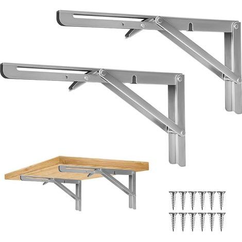Equerre Etagère Pliante 200MM, 2Pcs Support Console Pliable en 304 Acier Inoxydable, Équerre pour Étagère Murale Pliants avec Vis de Fixation pour Garage, Cuisine, Jardin (1/5)