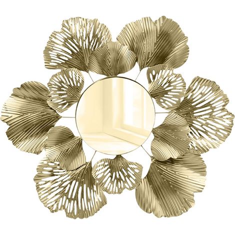 Miroir décoratif mural style lumineux et luxueux, motif feuille d'abricot dorée et fleur. Suspension murale en fer forgé. Miroir décoratif pour couloir. (1/5)