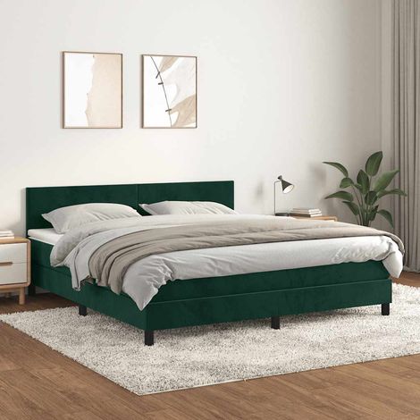 Cama box spring con colchón terciopelo verde oscuro 180x200 cm (1/5)
