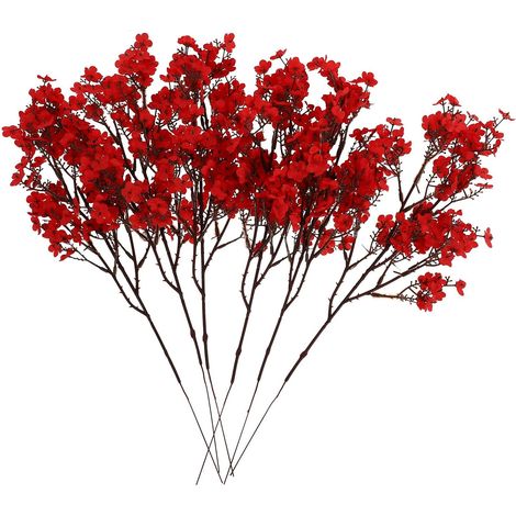 Kit de 6 Pièces de Fleurs Artificielles en Soie Gypsophile Décoratives Rouges pour DIY, sans Arrosage, pour Décoration Photo et Intérieur Naturel (1/5)