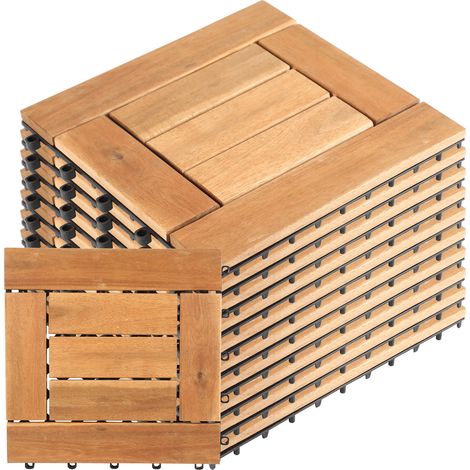 TolleTour 22pcs 30x30cm Terrassenfliesen Holz,Bodenfliesen Akazienholz,Holzfliesen Bodenbelag,Klickfliesen Braun