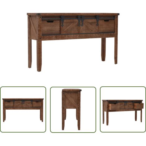 The Living Store Table console Bois massif de sapin 131 x 35,5 x 75 cm Marron - Table Basse - Meuble Rangement - Table Console - Table D'appoint - Table Industrielle (1/5)