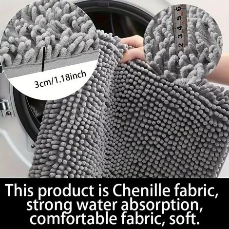 Paillasson pour pattes boueuses, absorbe l'humidité et la saleté, tapis antidérapant lavable, microfibre à séchage rapide, paillasson d'entrée pour sol intérieur (31 x 20 pouces, gris) (1/3)