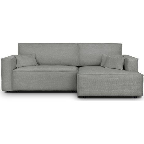 Canapé d'angle à droite convertible 3 places en tissu bouclé gris clair - Asti (1/5)