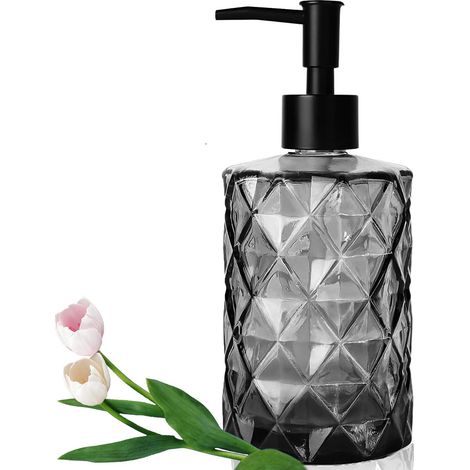 Distributeur Savon Liquide Vaisselle, 350ml Distributeur de Savon, Distributeur Savon Noir Salle de Bain, Distributeur Savon en Verre, Distributeur Savon pour Lotion Gel Douche Savon, 7.5 x 18cm (1/5)