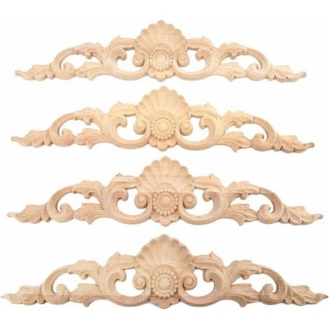 30 x 6.5 cm, 4 pieces, carved corner inlay, sticker, carving, appliqué, unpainted wood, for decorating classic wooden furniture, YMYNY (1/4)