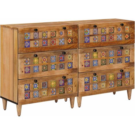 Sideboard 2 pcs Natural 60 x 33 x 75 cm Solid Mango Wood vidaXL (1/5)