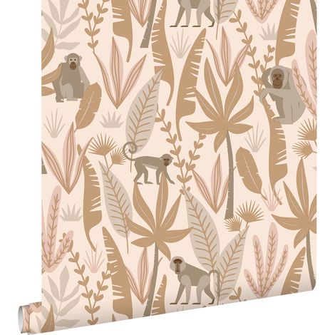papier peint singes de la jungle rose terracotta  - ESTAhome (1/5)