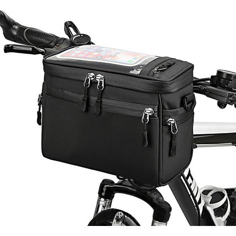 Borsa anteriore per bicicletta, borsa a tracolla, nera (1/4)