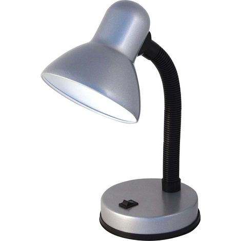 VELAMP TL1201-S - Lampe de Chevet, Lampe de Bureau Compacte Bras Orientable, Ampoule E27 et LED 40W non Incluse, Lampe de Table de Nuit, Lecture, Chambre Enfant en Métal, Câble et Interrupteur, Silver (1/5)
