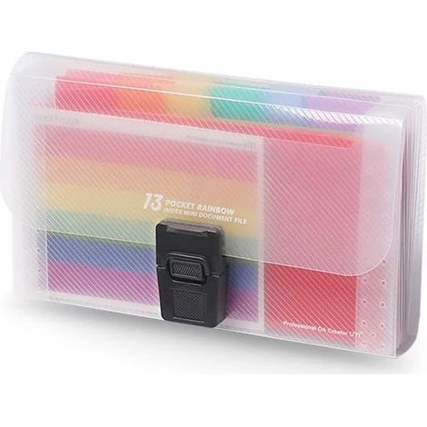 BelleRise - Classeur extensible format A6, 13 compartiments, 1 pièce, étui portefeuille portable arc-en-ciel avec étiquettes colorées et index (1/5)