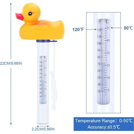 Floating pool thermometer with lanyard, duck-shaped, for measuring water temperature in pools, spas, hot tubs and aquariums - AquaForge (1/5)