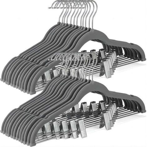 Samtkleiderbügel (20er-Pack) – Rutschfeste Rock-/Hosenbügel mit verstellbaren Clips – Platzsparend für Hosen, Mäntel und Kleider – 42 x 24 x 0,5 cm (1/5)