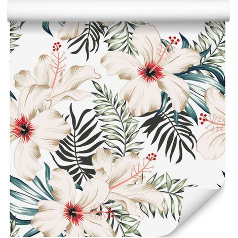 Carta da parati con fiori di ibisco per soggiorno e camera da letto, 50x1000 cm (1/5)