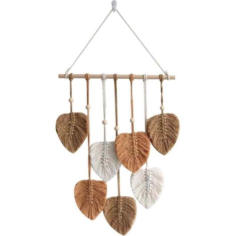 1 Tenture murale en macramé, feuille tissée main, coton solide, décoration boho pour salon chambre mariage (1/5)