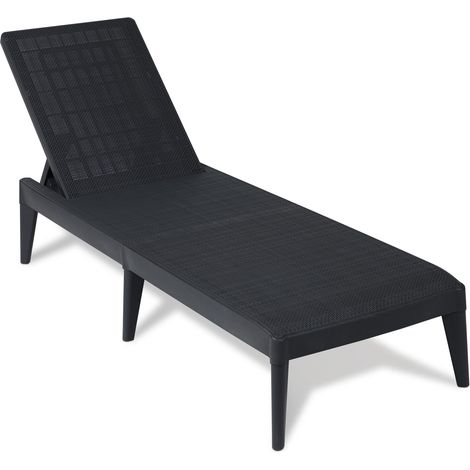 Toomax Sirolo lettino prendisole colore antracite effetto rattan, sdraio da giardino in plastica resistente anti-UV 60x186x29h cm, con schienale regolabile, per esterni, terrazza e piscina