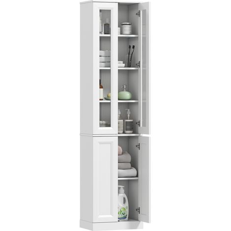 Meuble de Salle de Bain 6 niveaux, Meuble de Rangement avec 4 Portes à Fermeture Douce et Étagères Réglables, Blanc (1/5)