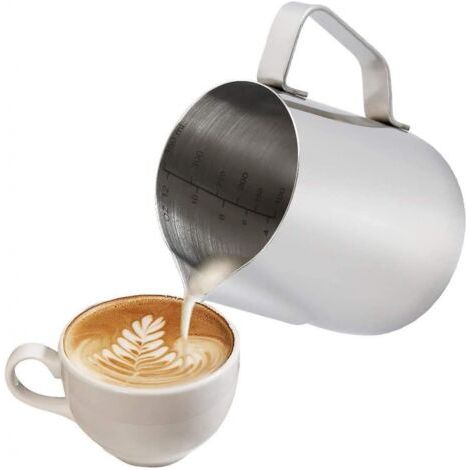 Pichet à lait, mousseur manuel en acier inoxydable de 350 ml, mousseur à mesurer, crémier à café, pichet à lait parfait pour expresso cappuccino (1/5)