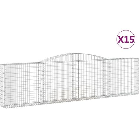 Paniers à gabions arqués 15 pcs  Mur en gabion 400x30x100/120 cm Fer galvanisé
