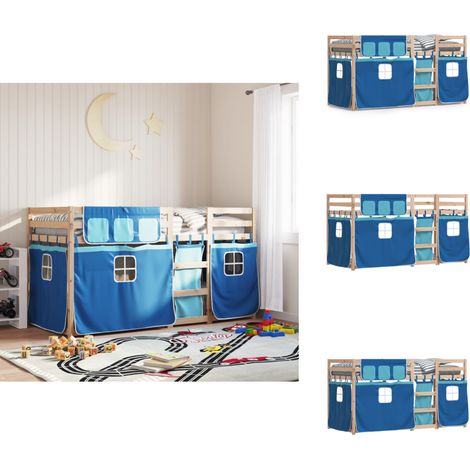 Etagenbett mit Vorhängen Blau 90x200 cm Massivholz Kiefer - Kinderzimmermöbel - Hochbett - Etagenbett - Jugendzimmer - Holzbett (1/5)