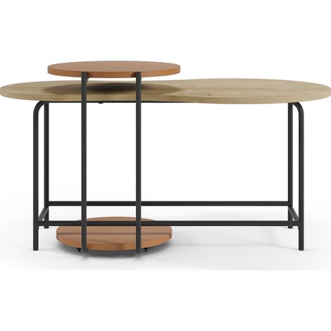 Set de 2 tables basses, tables de salon aspect bois coloris chêne, terracotta et métal coloris noir (1/5)