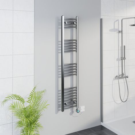 WiFi Thermostatic Curved Towel Rail Timer Chrome 1400x300mm