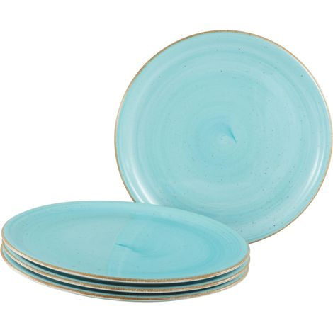 Série Vintage Nature Aqua, ensemble de vaisselle 4 pièces, assiette à pizza en porcelaine, compatible lave-vaisselle et micro-ondes, Fabriqué en Europe. (1/5)